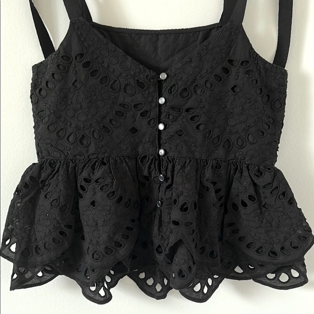 J. Crew Black Eyelet Peplum Blouse - Picture 3 of 3